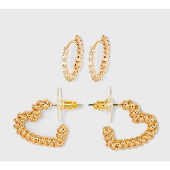 SUGARFIX by BaubleBar Crystal and Gold Beaded Heart Hoop Earring 2-pc. Set NWT - Picture 1 of 7